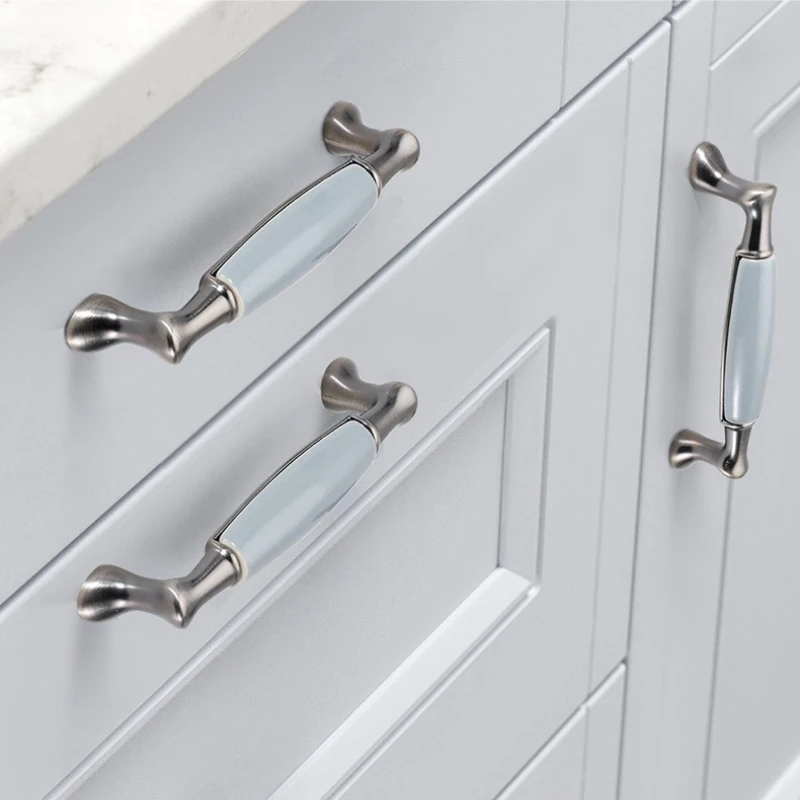 European Style Light Luxury Ceramic Pulls Drawer & Cabinet Door Handle in Green/Gray for Kitchen Cabinet Wardrobe