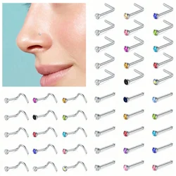 15Pcs Nose Rings Studs for Women Mens Nose Rings Surgical Steel Real Stud Nose Rings L Shaped Corkscrew Bone Nose Piercing Stud