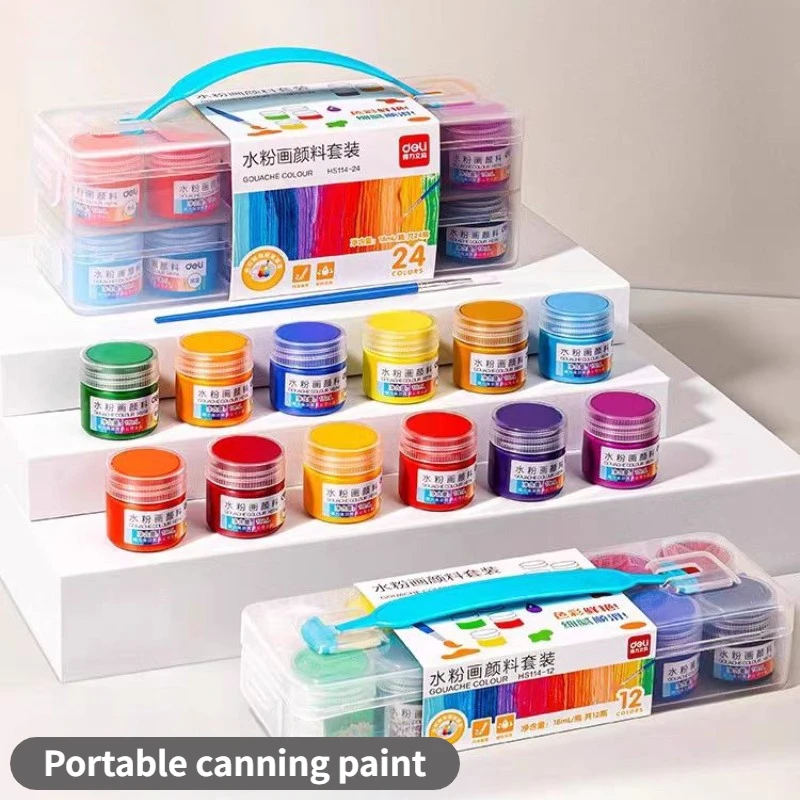 

12/24 Color Gouache Paint Set Portable Boxed 18ml Artist Painting Watercolor Paint Clothes Glass Wood Canvas Graffiti Paint