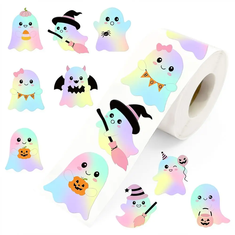 Creative Gradient Holographic Ghost Stickers Roll Waterproof Self Adhesive Labels For Handcrafts Planner Journaling Home Decor