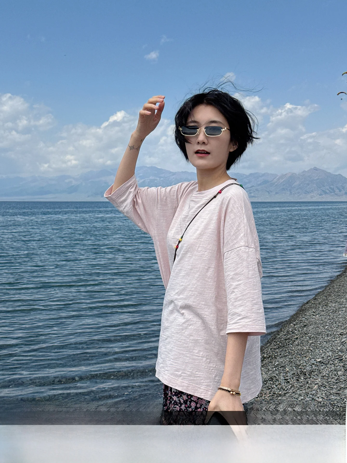 

Pink Pure Cotton Loose Women's T-irt Thin round Ne Casual Tee-Quarter Sve Top for Autumn New Arrival 2025