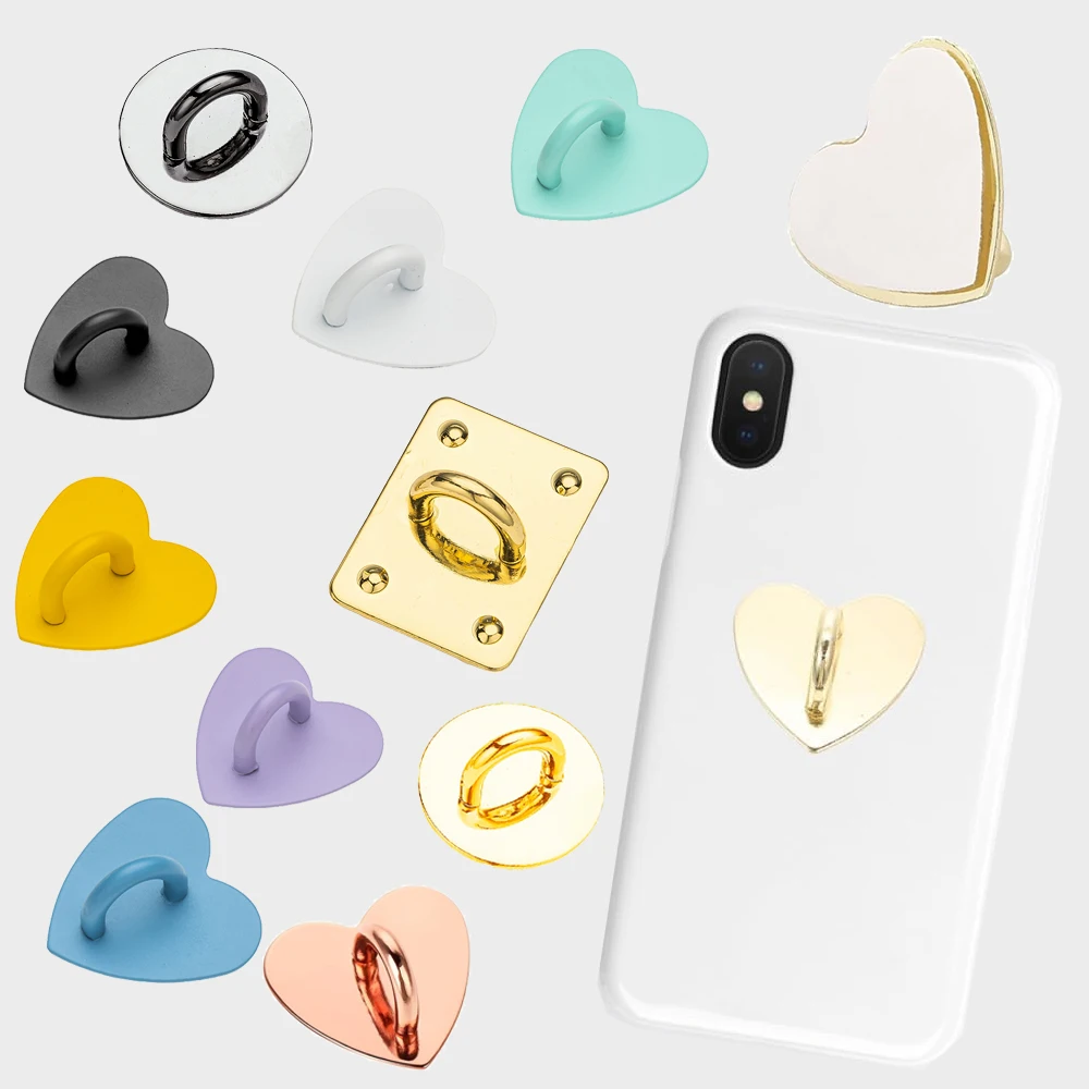 5pcs Adhesive Metal Cute Heart Phone Charm Holder For DIY Phone Case Finger Ring Stand Hooks Buckle Charms Clasp DIY Accessories
