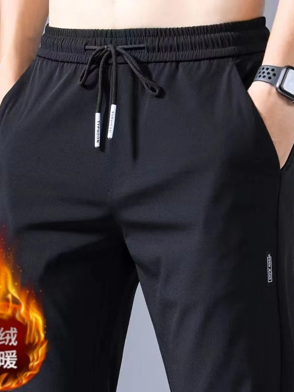 

Мужские повседневные брюки Thiened Fce, свободные прямые брюки с эластичной резинкой на талии, длинные брюки, осенне-зимние теплые удобные брюки из полиэфирного волокна