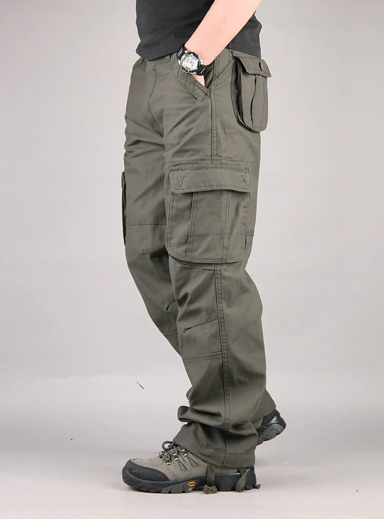 Army Green Cargo Pants Mens Casual Multi Pockets Grey Pants Straight slacks Long Trousers PLus size 42 44 Spring Autumn Bottoms