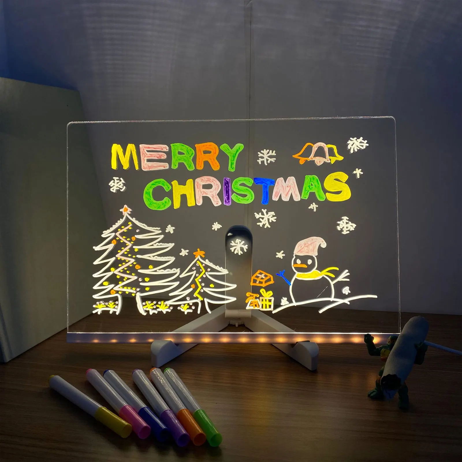 Glowing LED Drawing Board Lamp Transparent Acrylic Message Note Board Erasable Memo USB Night Light Birthday Christmas Gifts