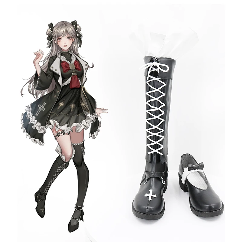 Game Moon Shadow Villa Cosplay Shoes Black straps Long and short shoes Lolita Anime Cos Female Prop Retro Custom Shoes