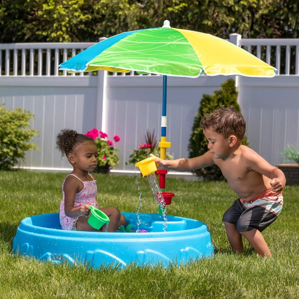 Play & Shade Pool, Kids Activity Pool with Umbrella, Summer Outdoor Toys, 7 Piece Toy Accessories, For Toddlers 2+ Years Old