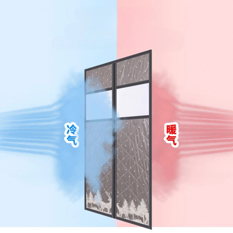 Magnetic Screen Door Curtain Winter Warm Quilted Christmas Open Window Windproof Door Curtain Thermal Insulation Curtain