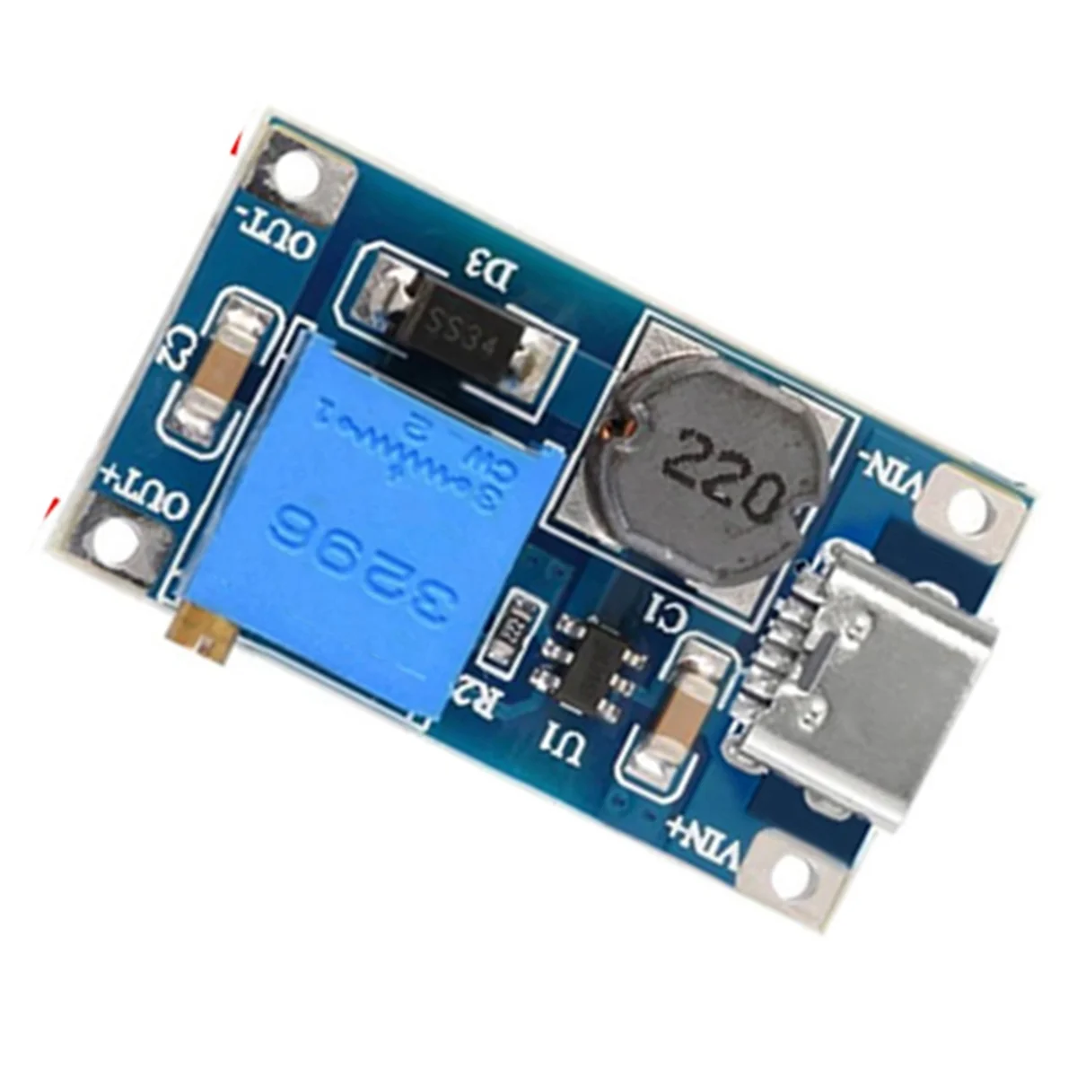 5 Stuks 2a DC-DC Mt3608 Step-Up Boost Module Met TYPE-C-USB, Stapsgewijze Boost Converter Voedingsspanningsregelaar