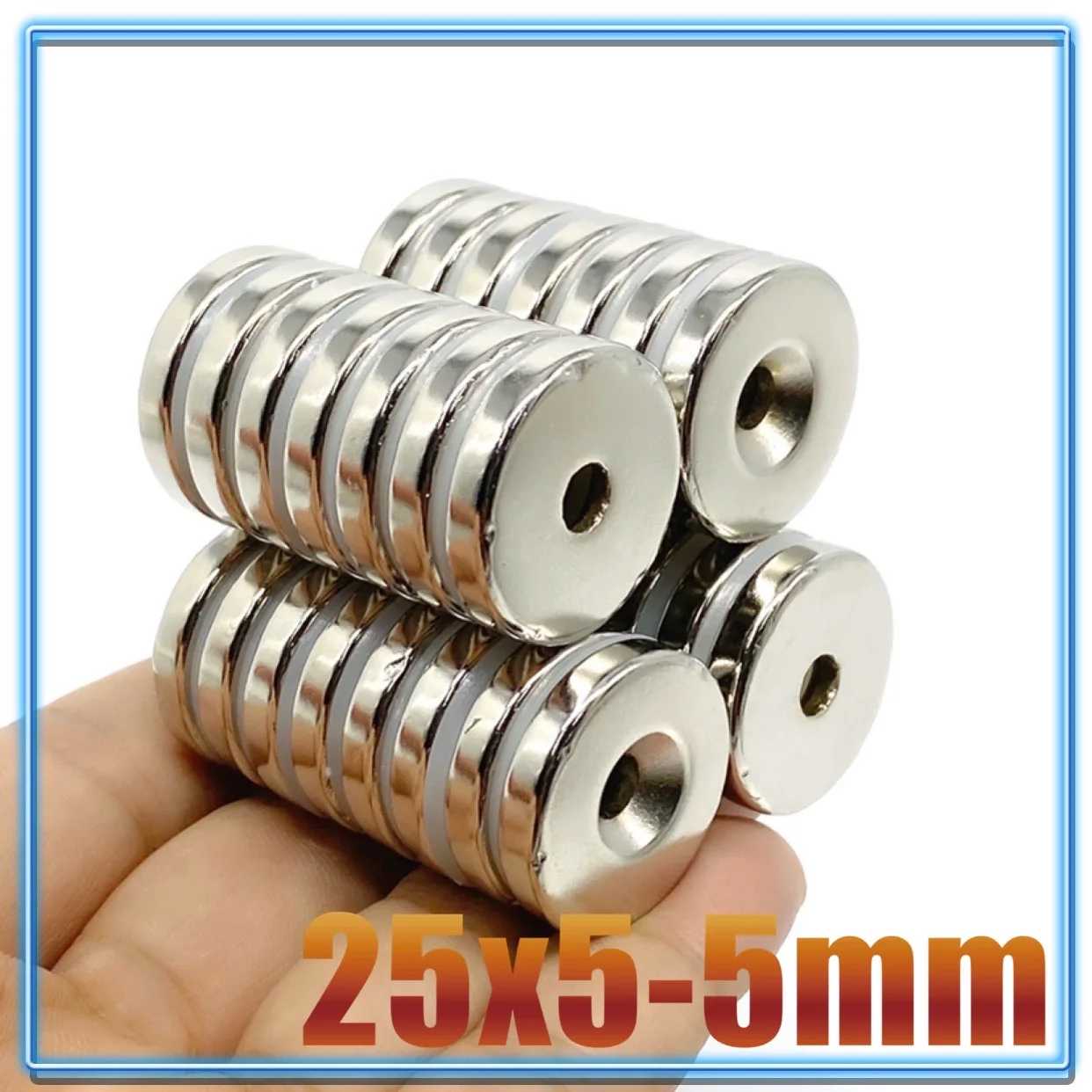 2-100PCS 25x5-5 mm Permanent NdFeB Strong Magnets 25*5 mm Hole 5mm Round Countersunk Neodymium Magnetic Magnet 25X5-5mm 25*5-5