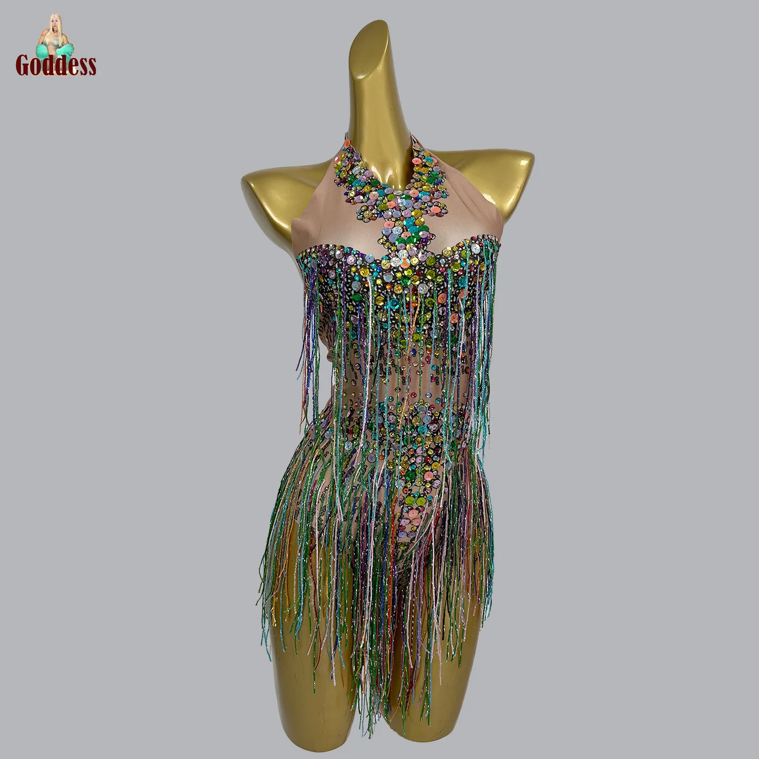 Women's Colorful Rhinestones Fringes Leotard  Birthday Prom Celebrate Outfit Club Party Dance Stage Performance Showgirl Costume