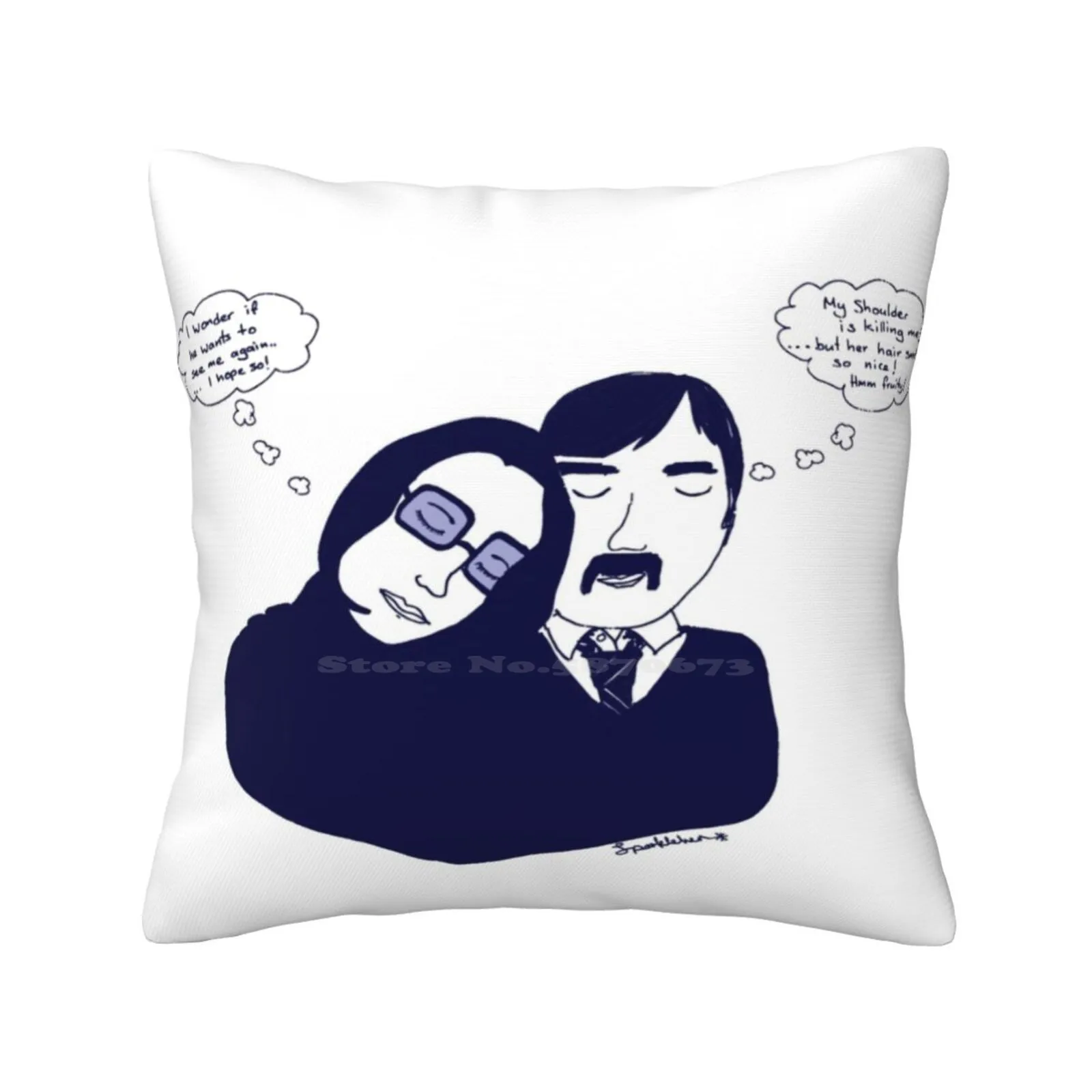 First Date Fashion Sofa Throw Pillow Cover Pillowcase Blue Couple Date Love For Girlfriend Girls Boys Funny Cartoon Humor