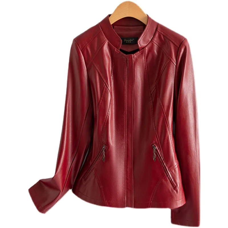  Ning 本革ジャケット レディース ショートスリーブ 2025 春秋新作 シープスキン スタンドカラー レディース 大きいサイズ 小さいサイズ