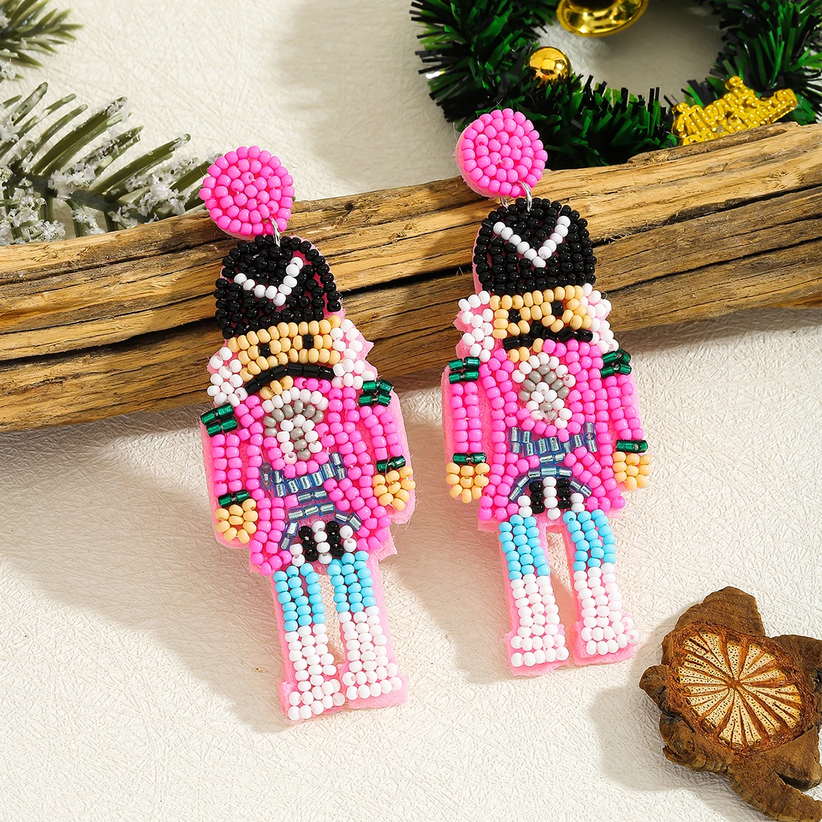 أقراط كسارة البندق، عيد الميلاد اليدوية حبات الأرز كسارة البندق الأقراط الجندي، الاحتفال عطلة حزب مجوهرات اكسسوارات #1