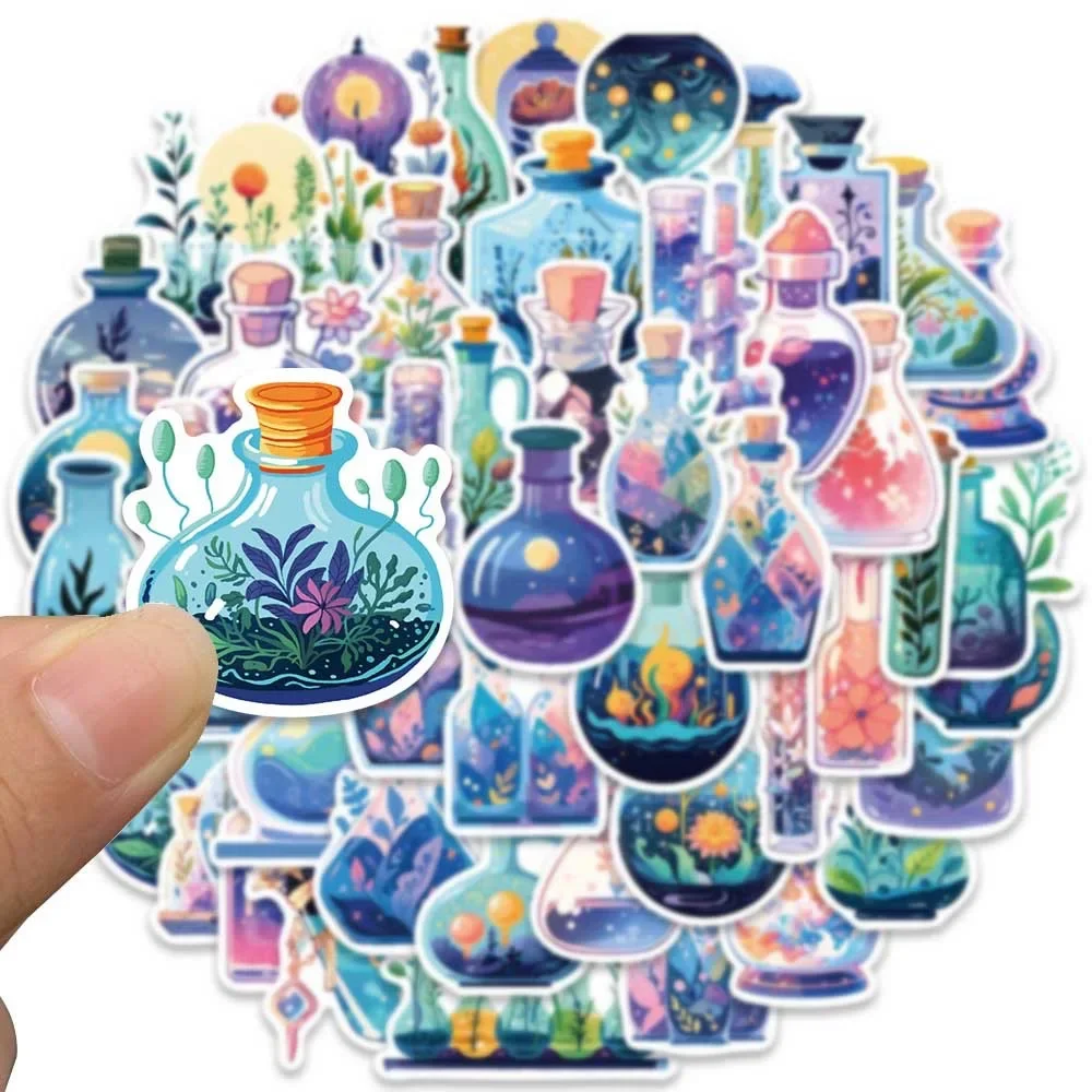 10/50PCS Cute Potion Bottle Flower Stickers Aesthetic Ins Decals DIY Scrapbooking Notebook Laptop Luggage Toy Graffiti Sticker