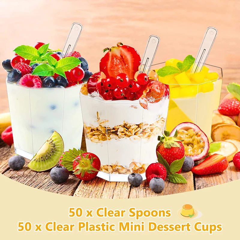 Party Disposable Plastic Dessert Cups Octagon Ice Cream Pudding Jelly Cups Party Dessert Cup