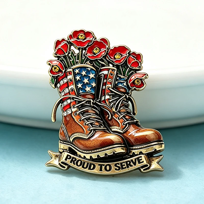 Wuli&baby Flowers Boots Brooches For Women Unisex American US Flag Shoe Party Casual Brooch Pins Gifts