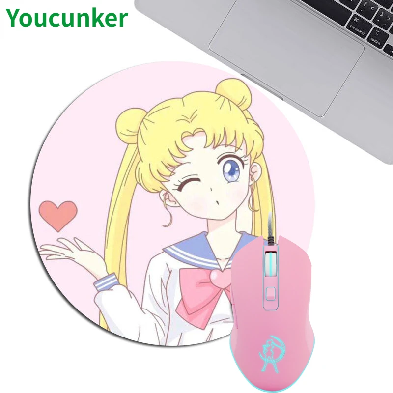 

Youcunker Pink Computer Mouse Wired Backlit Game Mouse Optical Cute Sailor Moon Mause Girl Women Silent Mice 2400DPI For Laptop