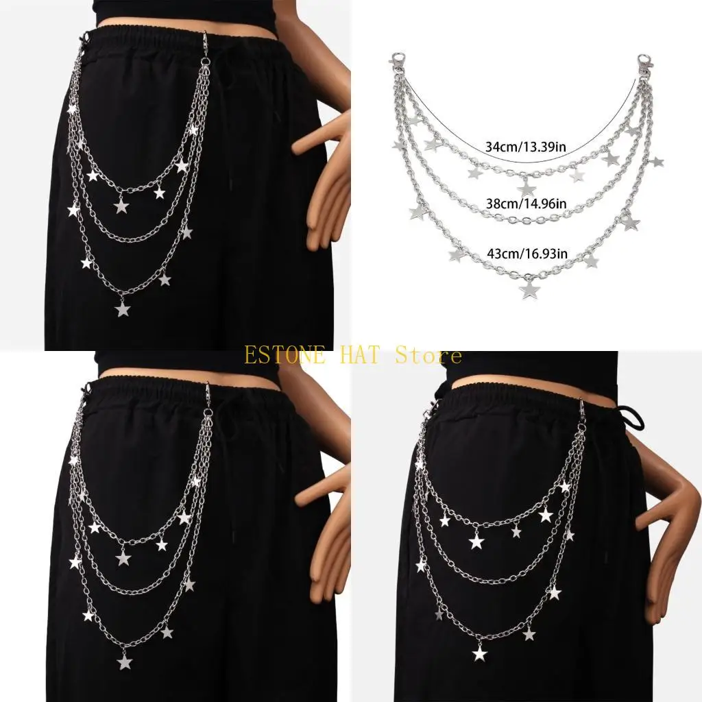 

49MF Metallic Star Waist Chain Female Pants Charm Chain Girl Tassels Body Chain Aesthetic Pants Chain Casual Waist Decors