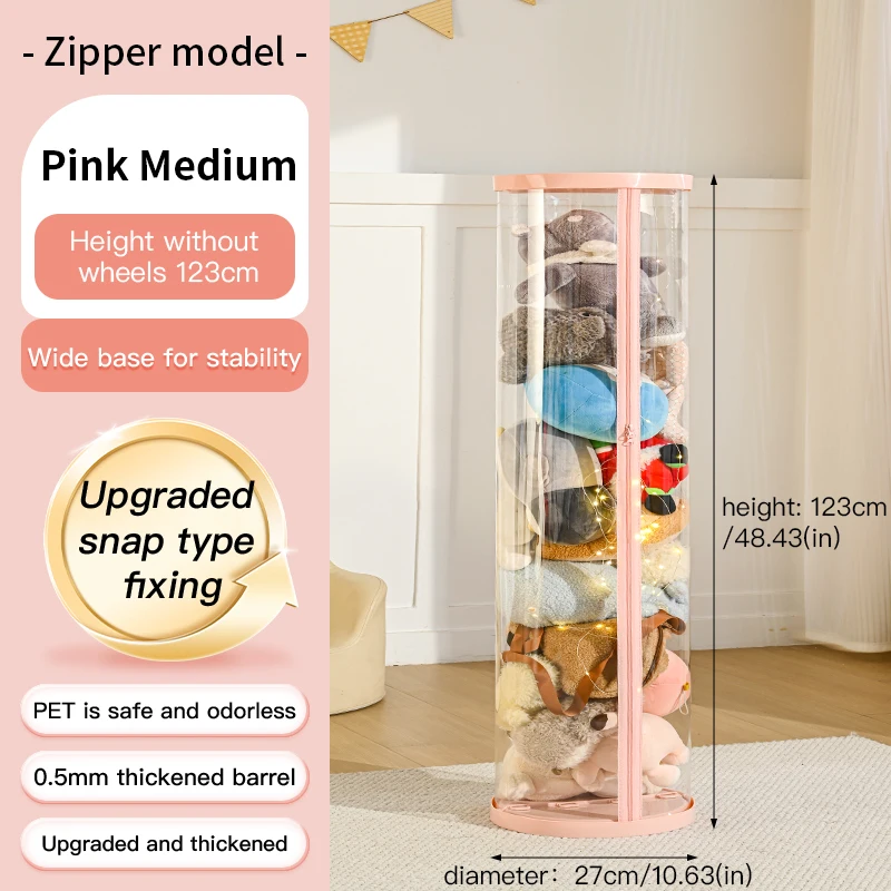 Transparent Multi-Functional Storage Bucket with Lid And Optional Wheels for Dolls Plush Toys Holiday Decorations Display Shelf image 3