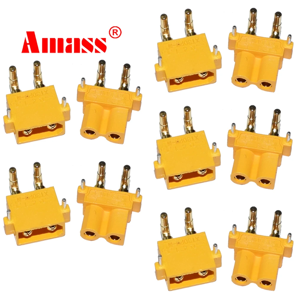 5 Pairs Amass XT30PW Female connector PCB board 2mm Banana Golden head Right Angle Horizontal connector for RC model XT30PW male