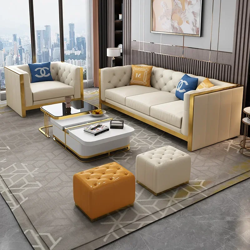 For Luxury fabric Chesterfield sofa set furniture modern high end leather sofa with tv stand and coffee table set combination