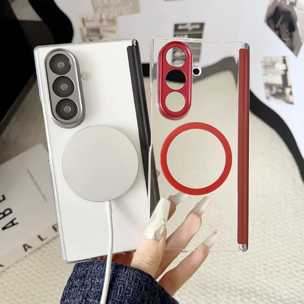 

Fashion Solid Color Leather Folding Phone Cover for Samsung Galaxy Z Fold7 with Transparent Protective Case