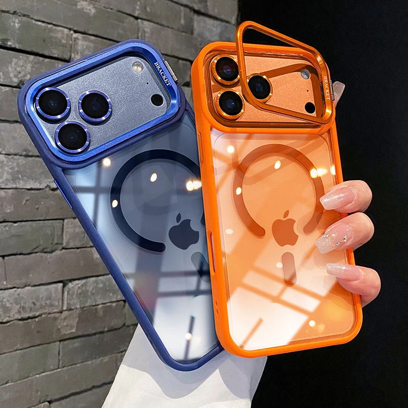 

Роскошный прозрачный магнитный чехол-держатель для объектива с беспроводной зарядкой для iPhone 11 12 13 14 15 16 17 Air Pro Max Plus, противоударный