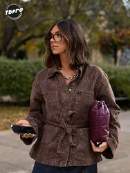 Chaqueta vaquera Retro con estampado de leopardo para mujer, abrigo de manga larga con bolsillo y solapa, con cinturón y cordones, ropa de calle para otoño, 2024