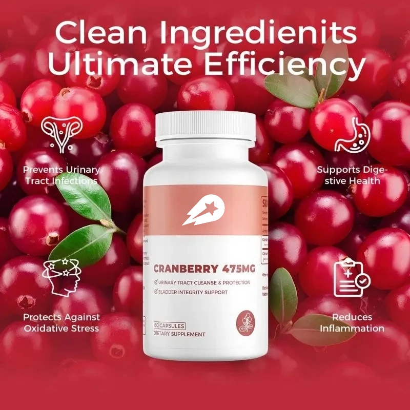 

Cranberry Pill 475mg, Urinary Health and Bladder Support Capsules, Concentrated Cranberry Powder -60 Vegetarian Capsules