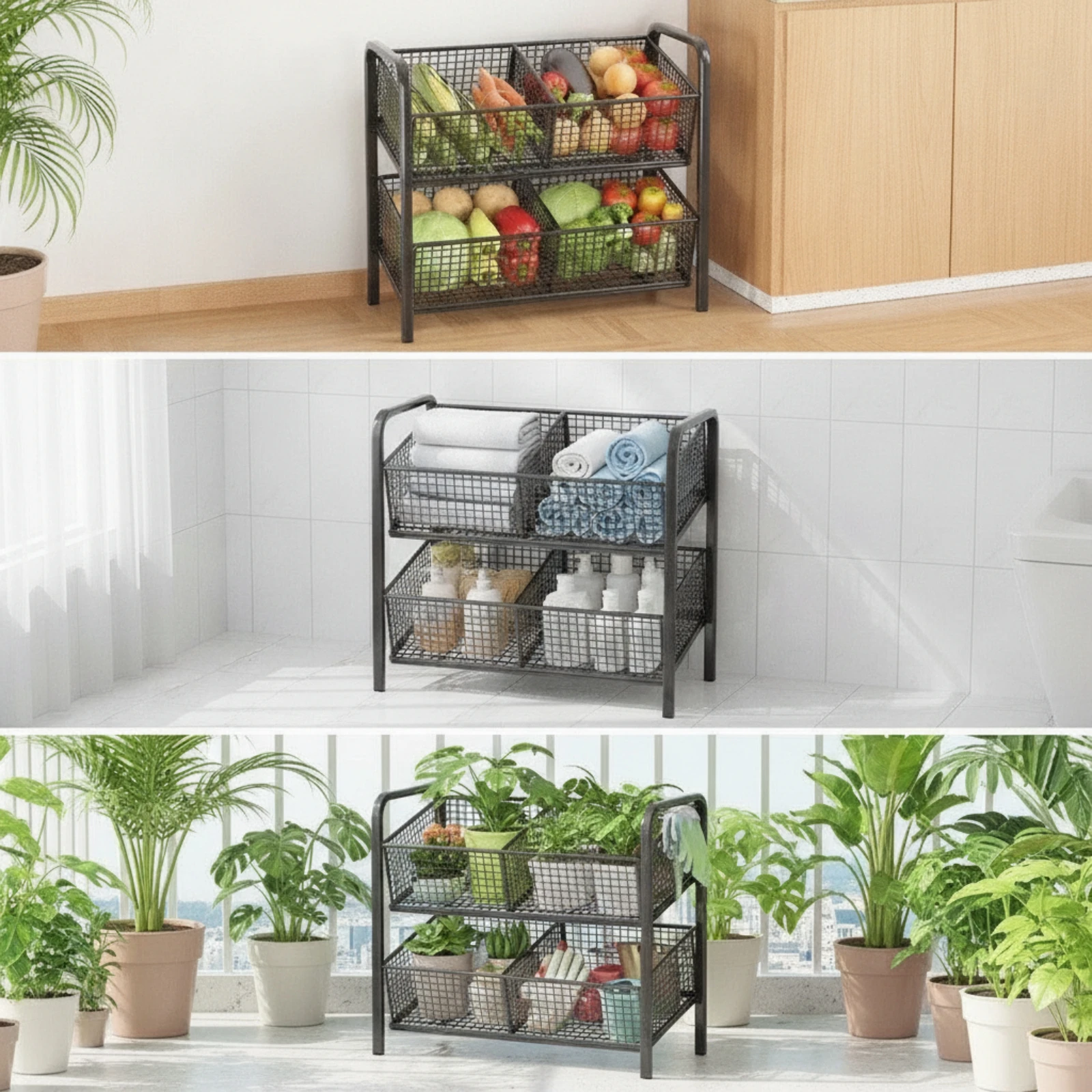 Wire Storage Basket Cart Compact Two-Tier Storage Cart Furniture Multi-Purpose Rust-Resistant for Bathroom, Kitchen view 4