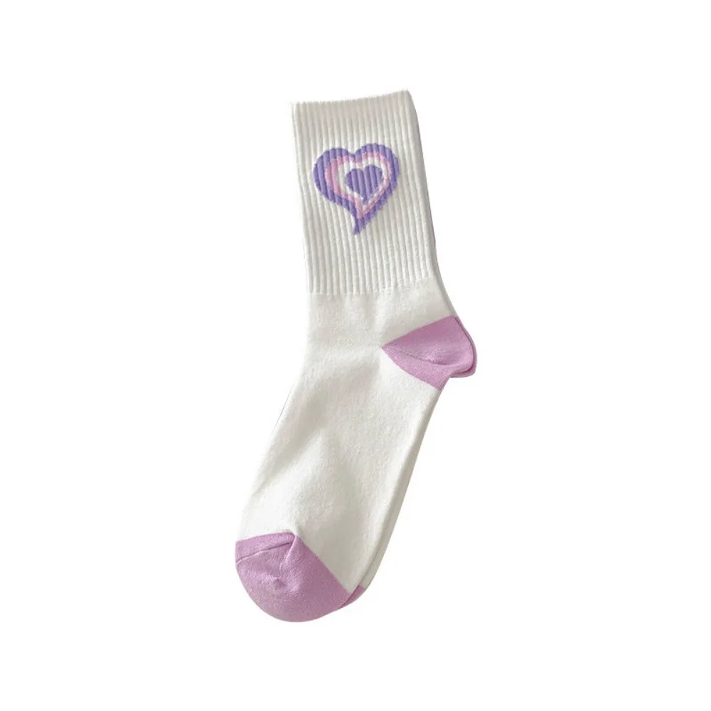 Women Cotton Socks Purple Heart Print Middle Tube Sock Street Wear Skateboard Socks Sports Sock for Girls Носки Женские Calcetas