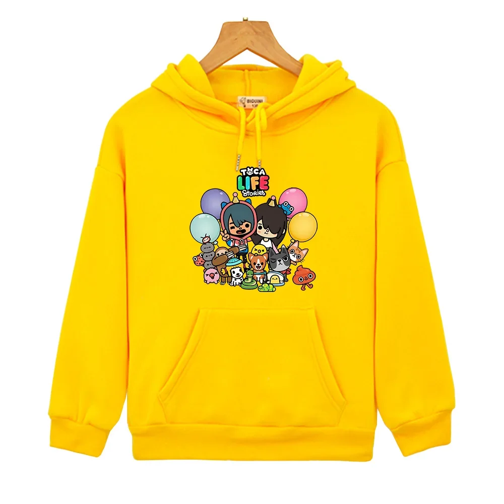 Toca Life World Hoodies Kawaii Cartoon Graphic Print Sweatshirt with Hooded Autumn Fleece Comfortable Cartoon Pullovers Winter