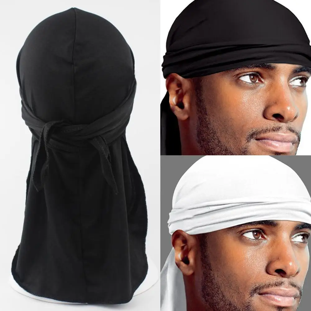 

Шарф Du-rag, повязка на голову, модная шапка с завязкой, однотонные банданы для спорта на открытом воздухе, шапка для мужчин и женщин, детская шапка, головной убор, черный/белый
