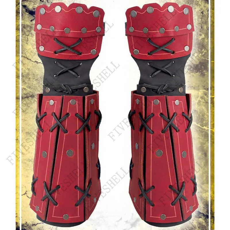 Uomo Cosplay Knight Gauntlet Lace Up Wristband accessori Steampunk Vambraces medievale Samurai Leather Armor Bracer guanti lunghi