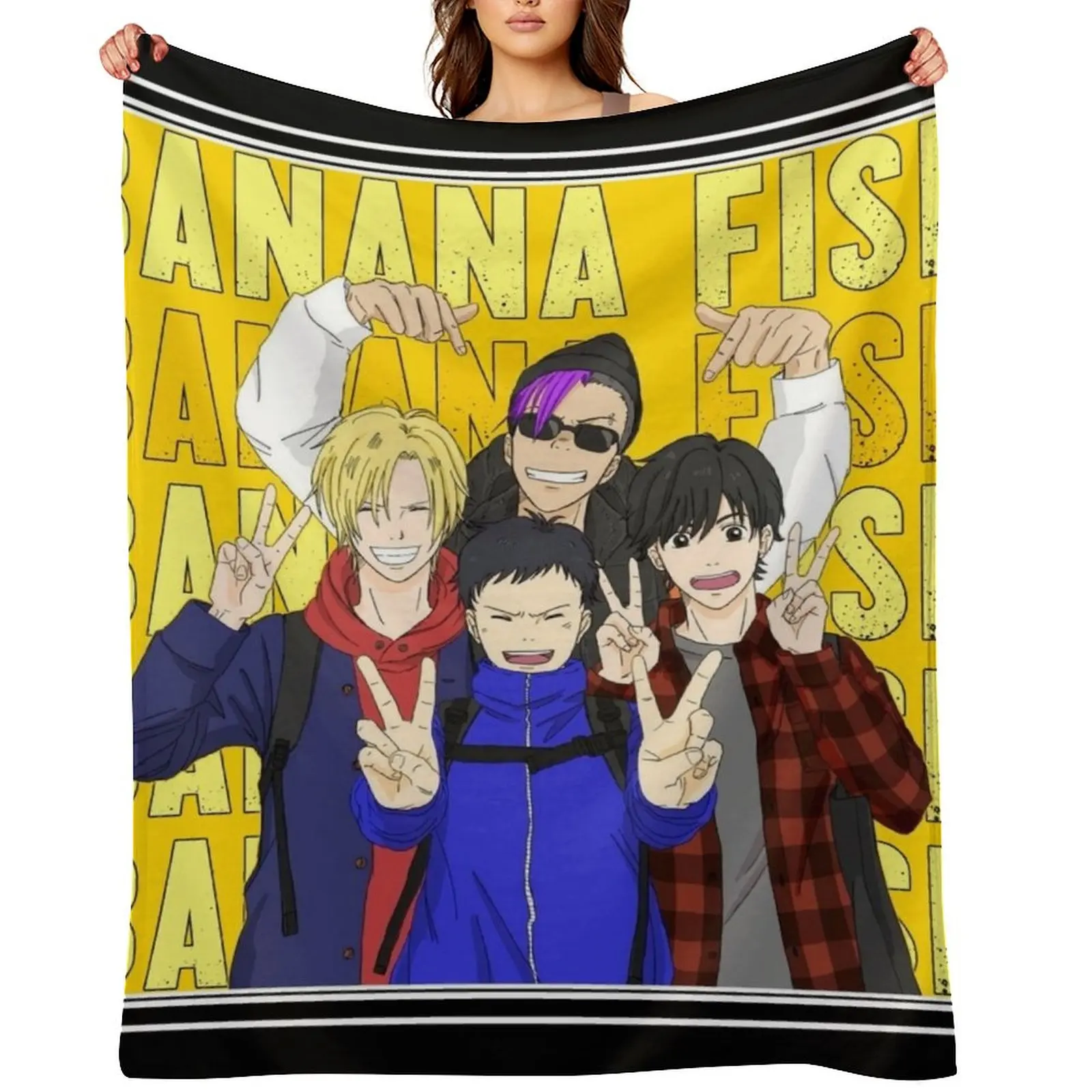 

Banana Fish Gang Throw Blanket valentine gift ideas Soft Plaid blankets ands Stuffeds Blankets