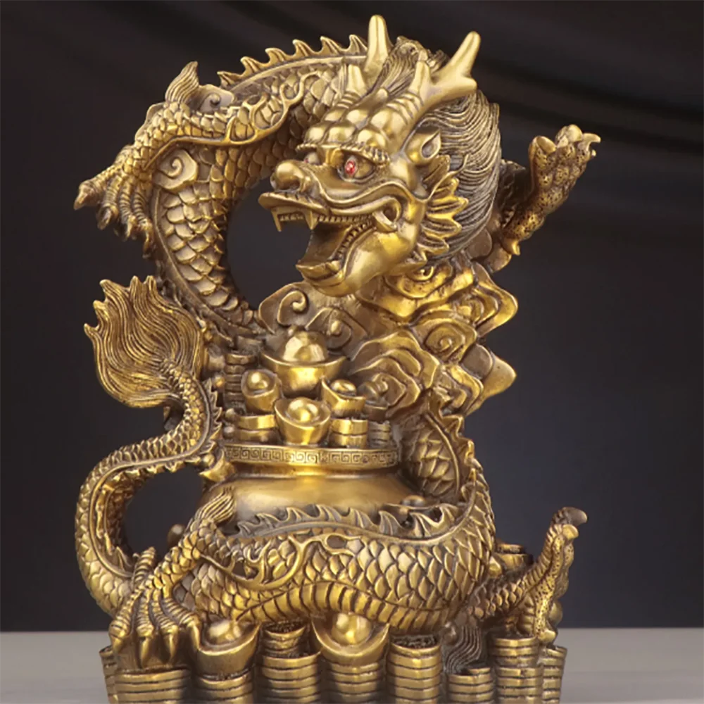 

Wealth Fengshui Copper Dragon Decoration Jubao Basin Dragon Money Yuanbao Dragon Home Furnishing Office Store Decoration