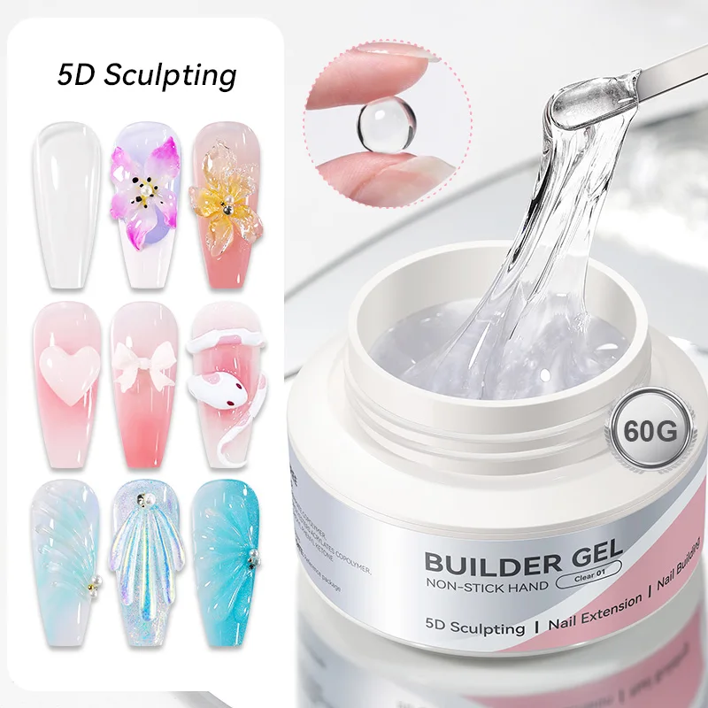 Nascido bonito 60g 3d moldar escultura escultura não-pegajoso extensão rápida gel de unhas claro branco leitoso embeber fora da construção gel uv