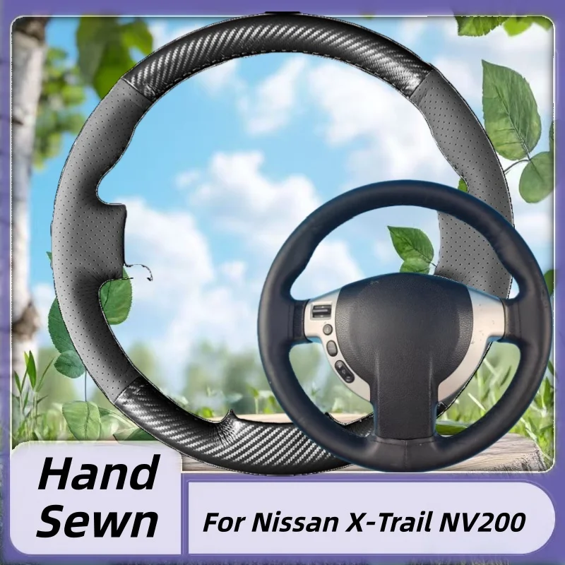 

Genuine Leather Hand-Sewn Steering Wheel Cover For Nissan X-Trail NV200 Sylphy Anti-Slip Breathable Auto Interior Accessory