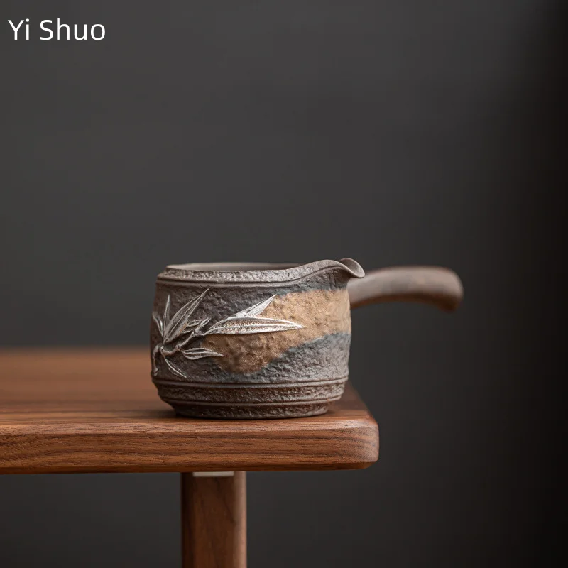 

Zen Style Coarse Pottery Bamboo Viewing Gong Dao Cup Tea Ceremony Anti-scald Side Handle Tea Divider Even Cup Tea Sea