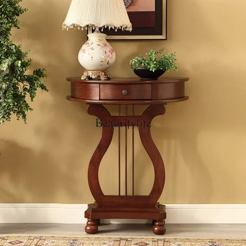 

3American solid wood entrance table European shelf semi-round simple wall narrow table