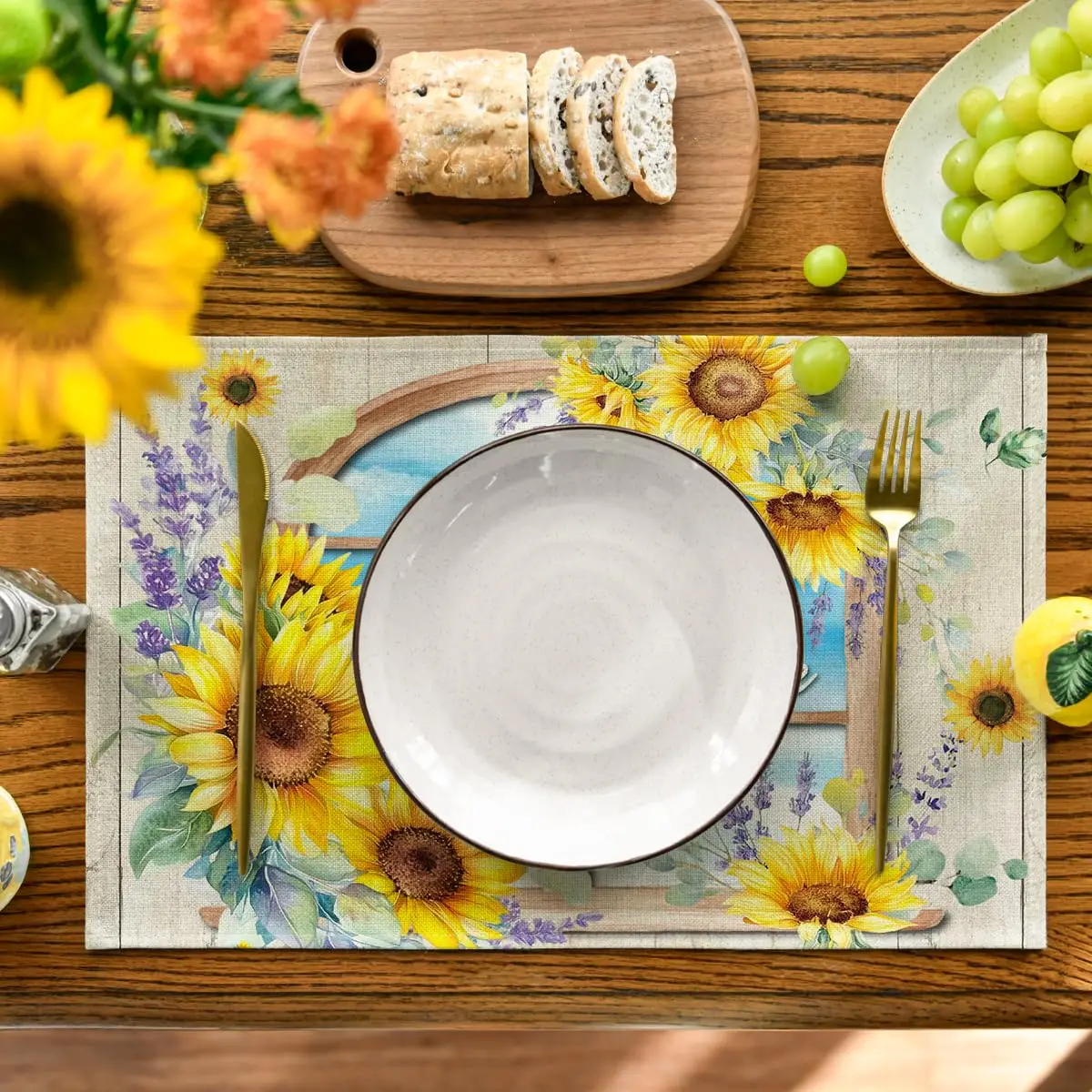 Sunshine Window Blue Sky Sunflowers Summer Placemats,12x18 Inch Seasonal Holiday Table Mats for Party Kitchen Dining Decoration