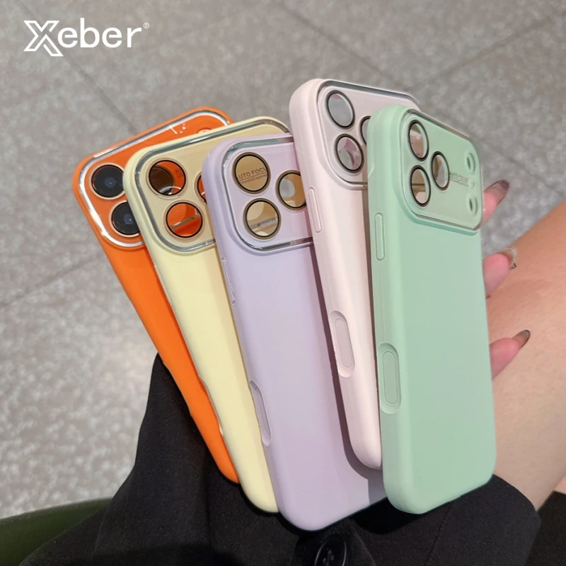 Оригинальный чехол из жидкого силикона для iPhone 17, 16, 15, 14, 13 Pro Max, объектив «все включено», большое окно, мягкая противоударная задняя крышка для телефона