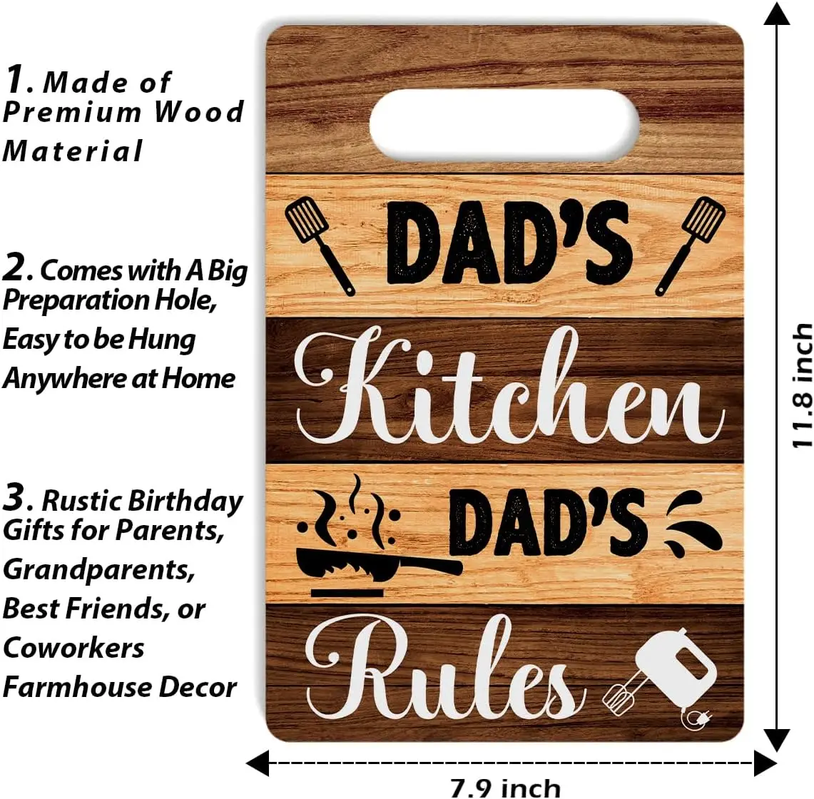 Farmhouse Kitchen Decor, Dad Gifts, Kitchen Signs Wall Decor, Dad's Kitchen Dad's Rules Wood Sign, Fathers Day Thank You