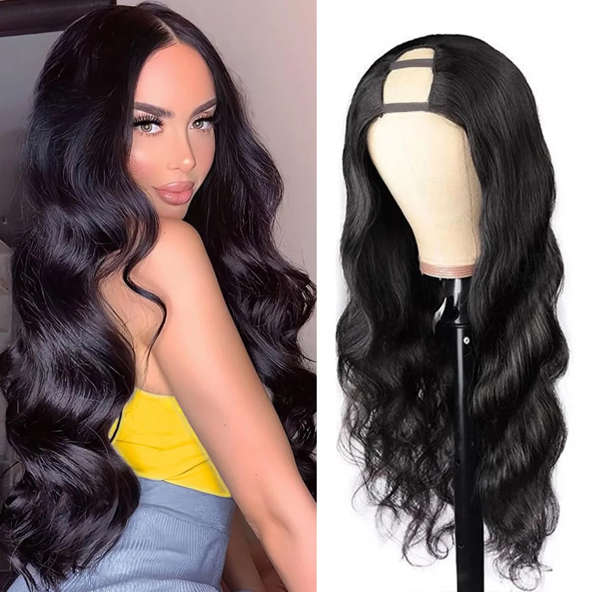 

Воздушная кабина, бразильская объемная волна, U-образный парик, парики из натуральных волос для женщин, полностью машинное производство, парики из волос Remy, натуральный черный цвет для женщин