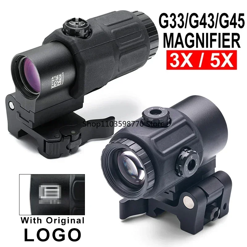 Tactical  G33 G43 3X Magnifier Sight Scope Folding Side Flip G45 5X Magnifiers For 558 556 553 Holographic Reflex Red Dot Sights