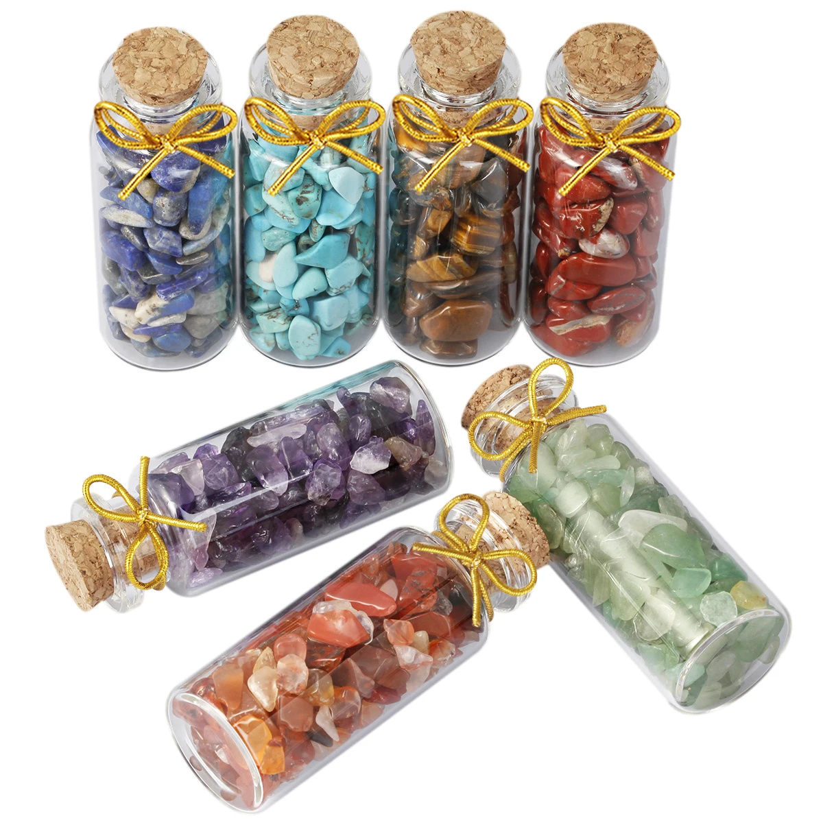 Mini Glass Wishing Bottle Natural Crystal Stone Gravel Gemstone Chip Minerals Drifting Bottle Souvenir Gifts Christmas Decor