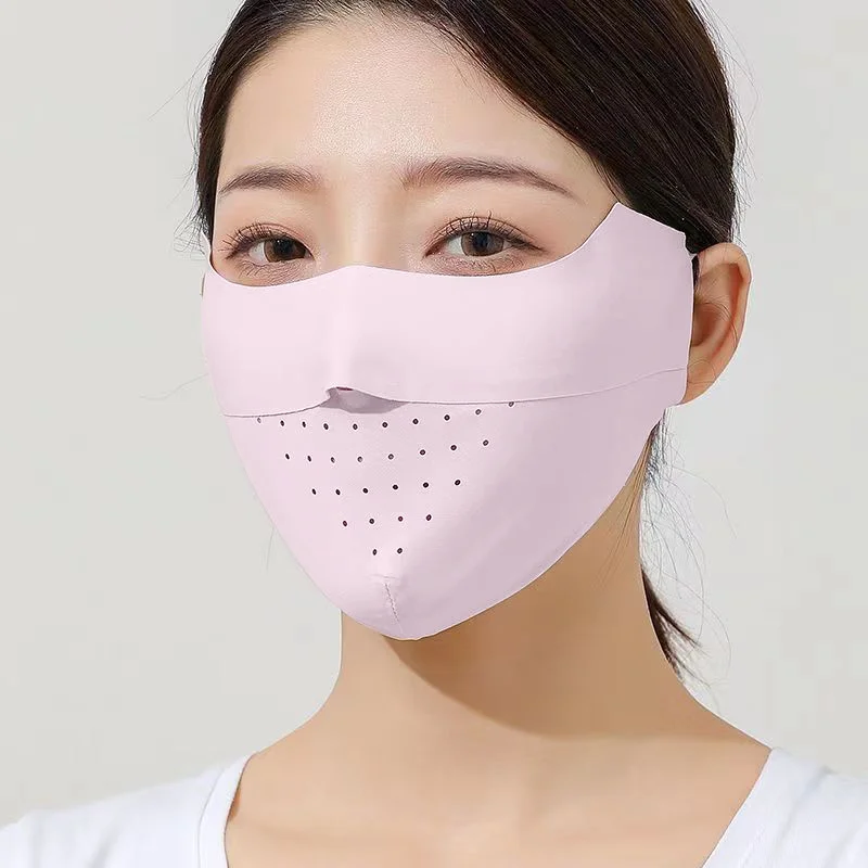 Sun Protection Ice Silk 3D Face Mask Women Cycling Anti-UV High Quality Solid Color Breathable Hunting Running Sport Mask