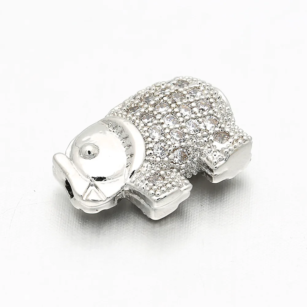 AAA Cubic Zirconia Crystal Cute Animal Rhinoceros Beads 2024 New Fashion White CZ Stones Hole Bracelet Makings Jewelry DIY Gift