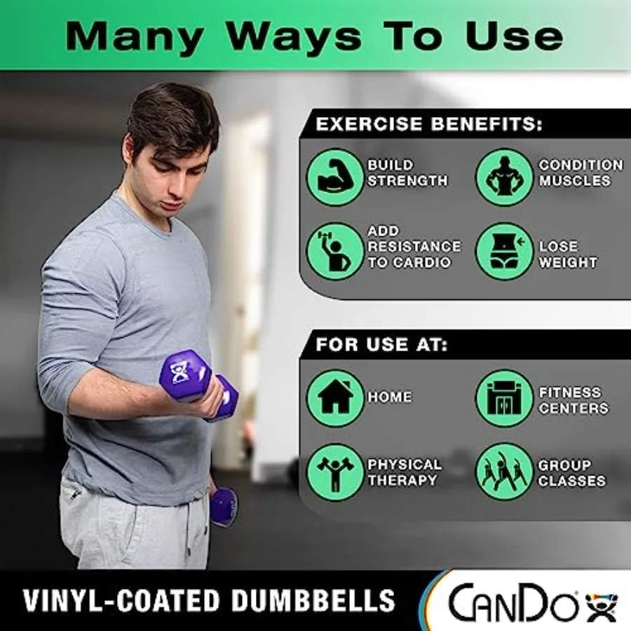 Vinyl Coated Dumbbells for home gym use, durable vinyl material, black color with ergonomic grip and rust-resistant steel core view 2